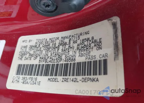 2013 Toyota Corolla Le z USA, uszkodzony, nr VIN 5YFBU4EE3DP146588